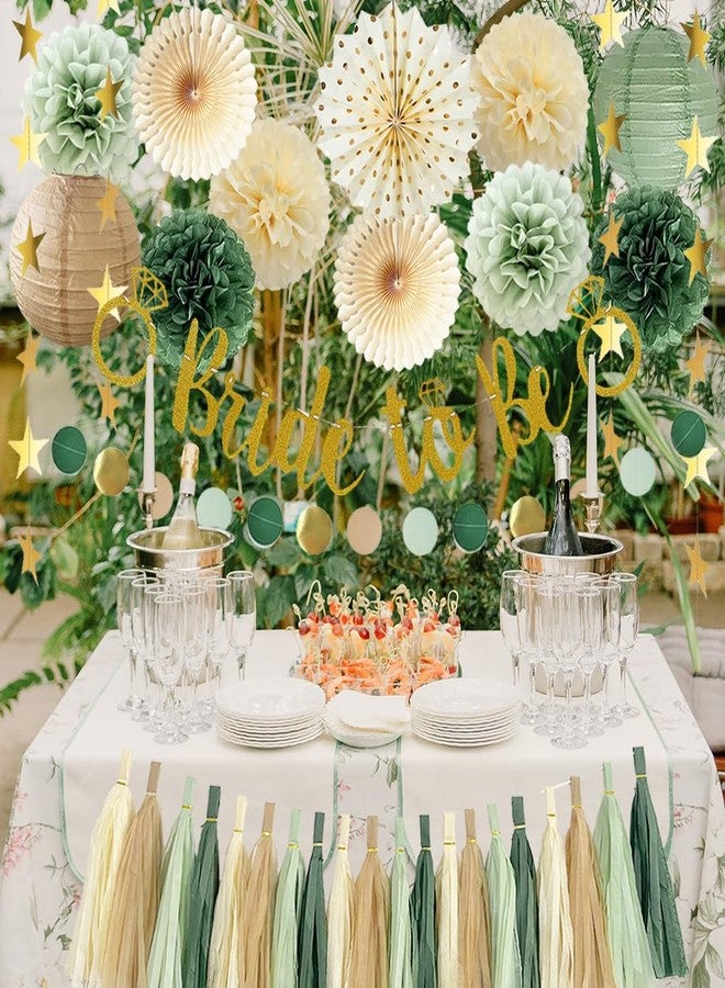 FETETIJD Bridal Shower Decorations Sage Green Bachelorette Party Decorations Bride To Be Banner Olive Sage Green Paper Pom Poms Paper Tassel Garlands Wedding Shower Party Decor - Image 5