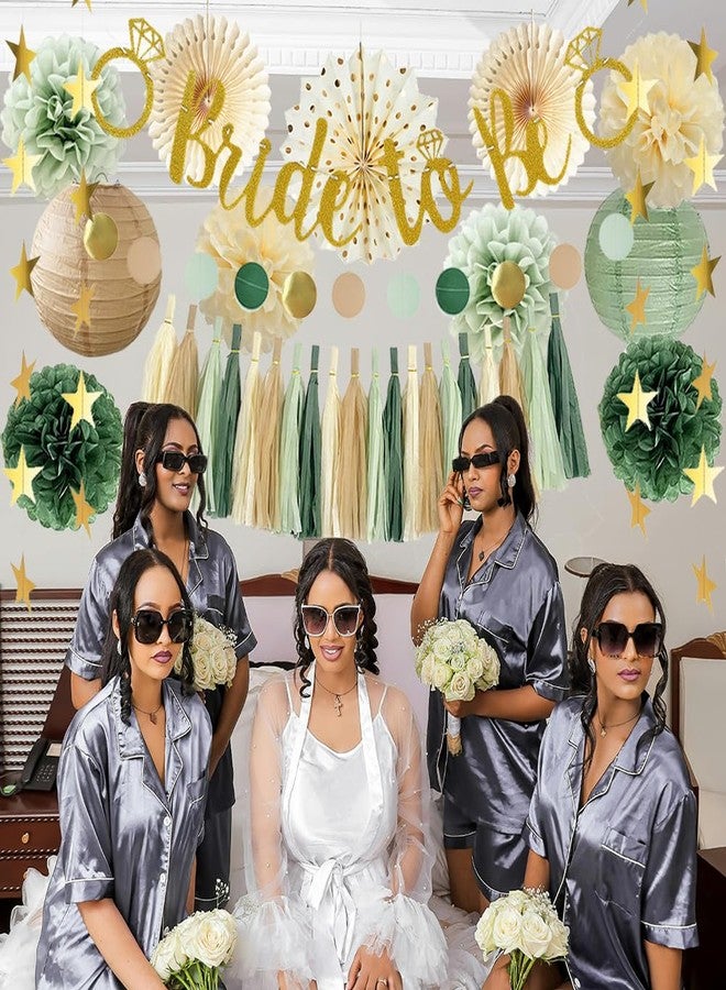 FETETIJD Bridal Shower Decorations Sage Green Bachelorette Party Decorations Bride To Be Banner Olive Sage Green Paper Pom Poms Paper Tassel Garlands Wedding Shower Party Decor - Image 3