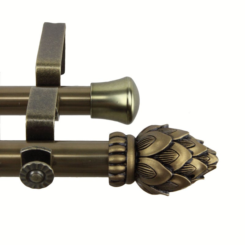Rod Desyne Rod Desyne Bud Double Curtain Rod 28 by 48Inch Antique Brass
