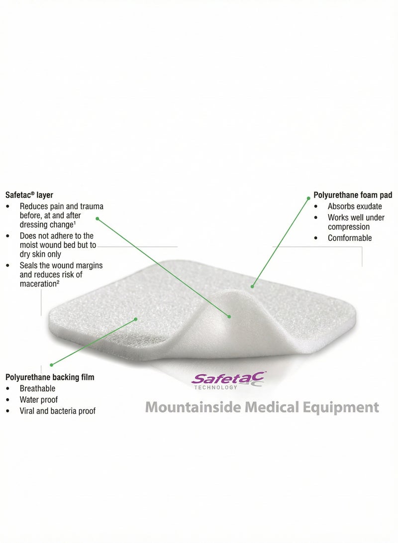 Molnlycke Soft silicone foam dressing (Mepilex) 15×15cm | 6 × 6 inches - 5 pieces with Safetac technology for advanced wound care (for ulcers, burns, pressure ulcers) - Image 4