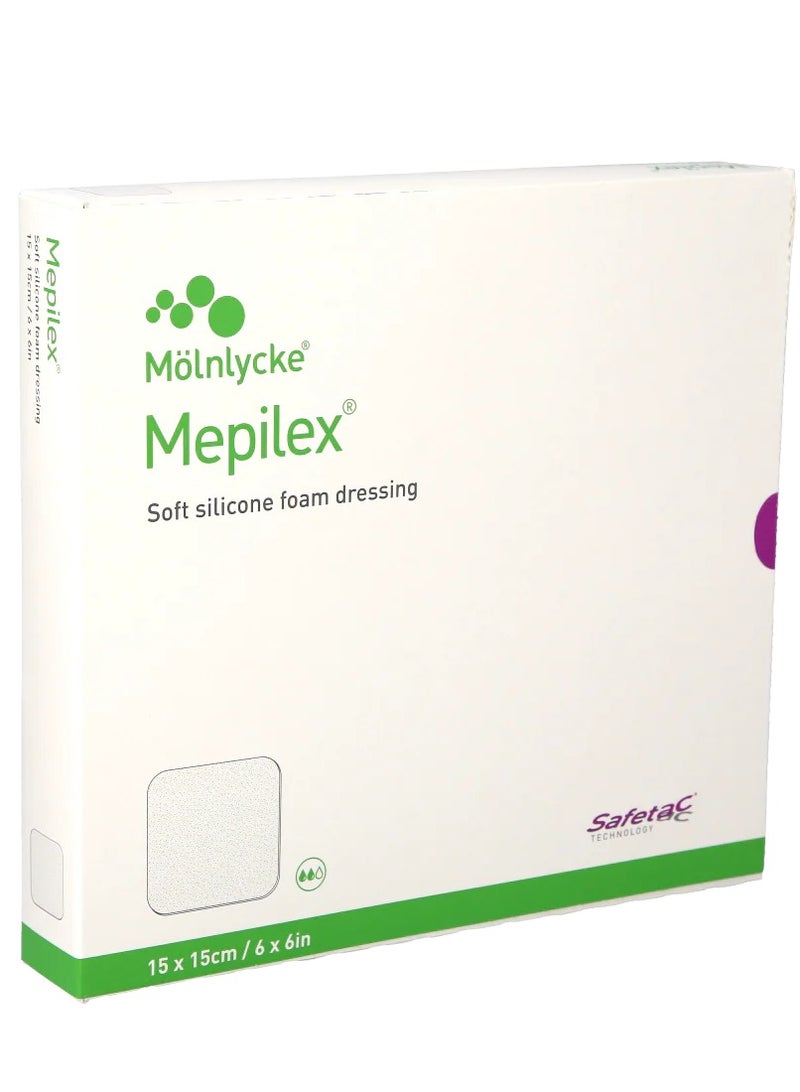 Molnlycke Soft silicone foam dressing (Mepilex) 15×15cm | 6 × 6 inches - 5 pieces with Safetac technology for advanced wound care (for ulcers, burns, pressure ulcers) - Image 4