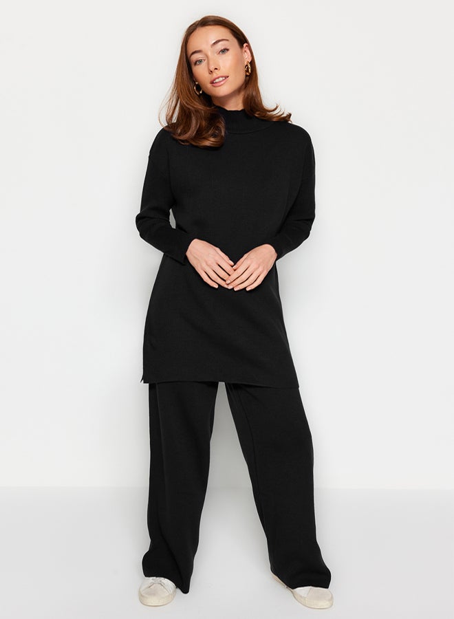 trendyol Black Slit Wide Leg Knitwear Bottom-Top Set - Image 1