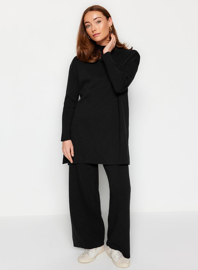 trendyol Black Slit Wide Leg Knitwear Bottom-Top Set - Image 2