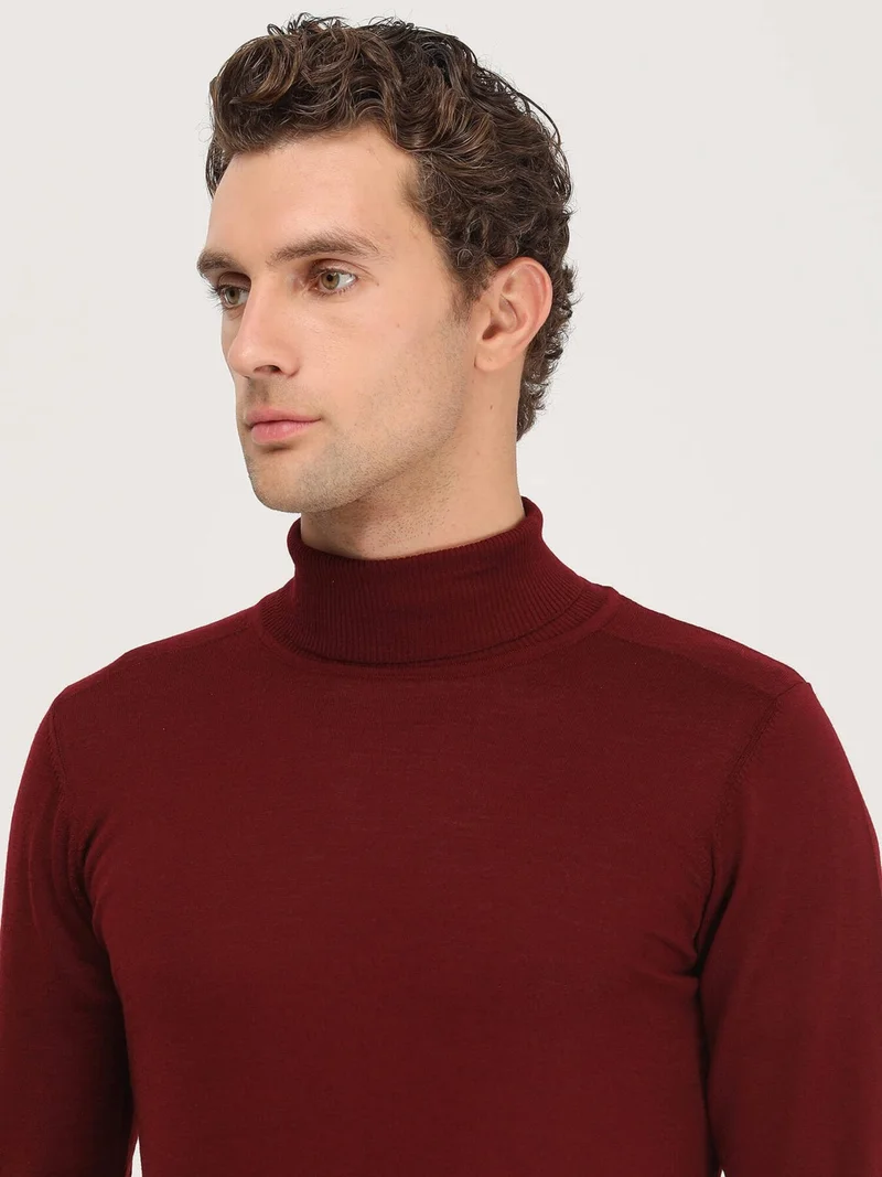 كيب Red Full Turtleneck Plain Knit Wool Blend Sweater