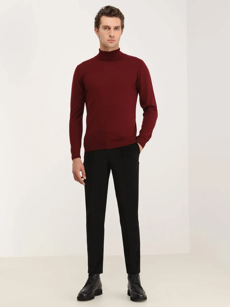 كيب Red Full Turtleneck Plain Knit Wool Blend Sweater