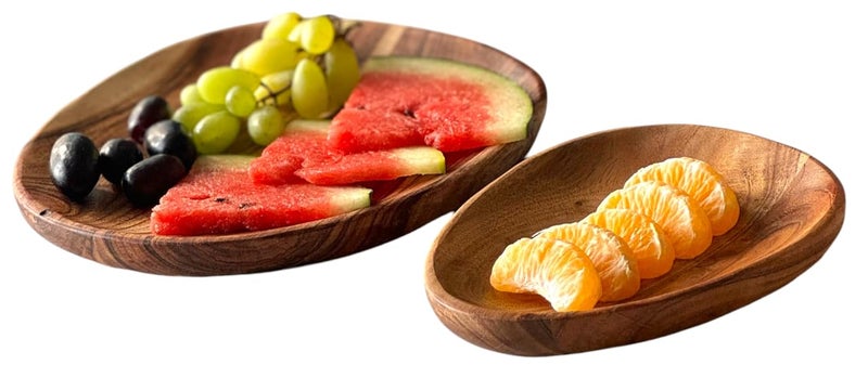 appeasy Wooden Platter | Wooden Serving Tray | Appetizer Plate | Snacks Serving Plate for Home Kitchen and Cafe Restaurant (Pack of 2) - Image 1