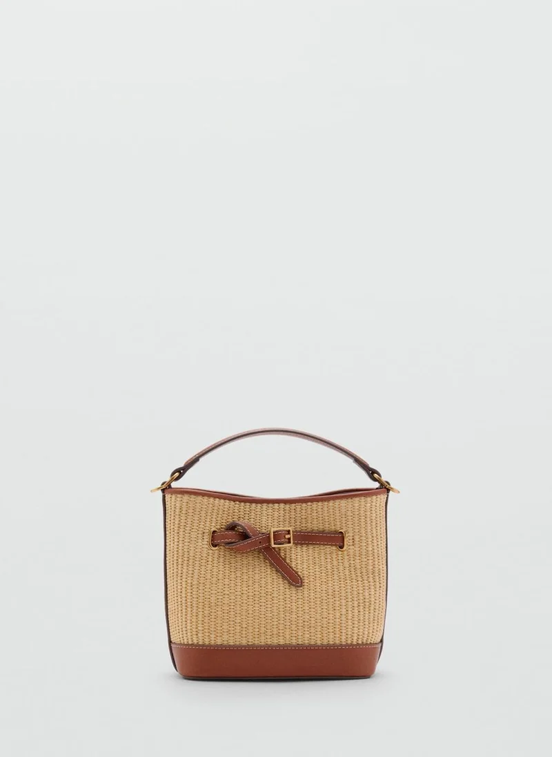 MANGO Canvas Buckle Detail Bucket Bag