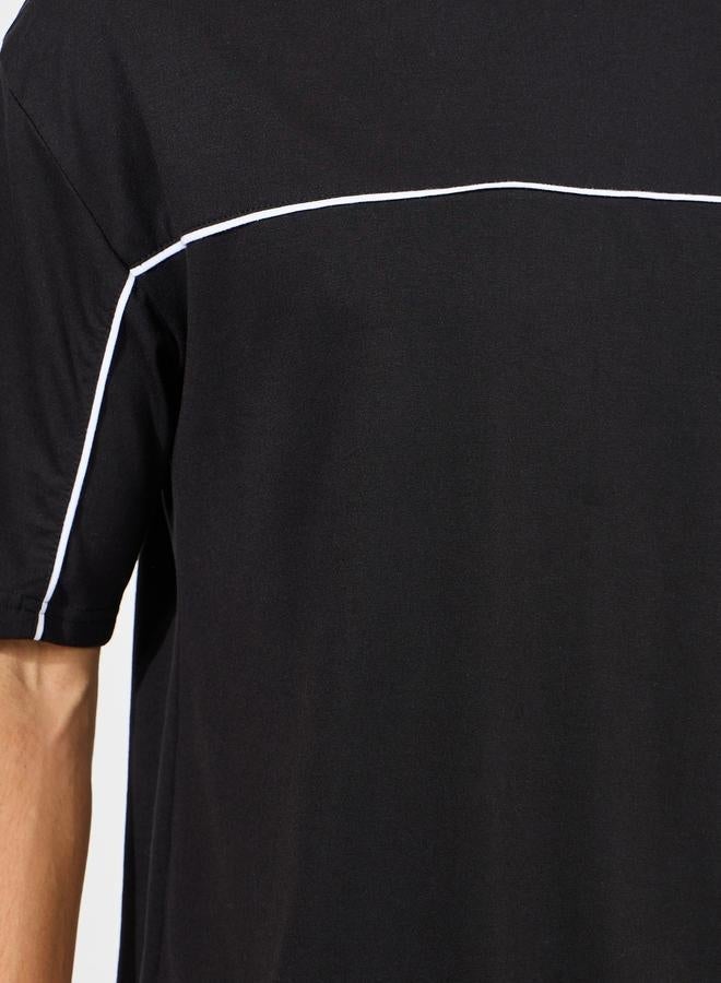 Styli Contrast Seam Piping Detail Oversized T-Shirt - Image 3