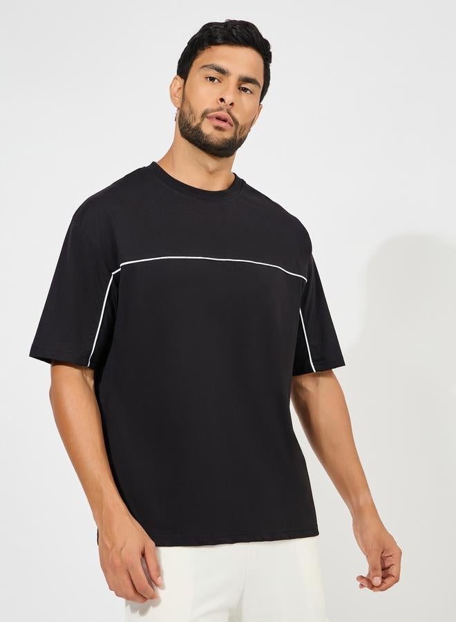 Styli Contrast Seam Piping Detail Oversized T-Shirt - Image 1