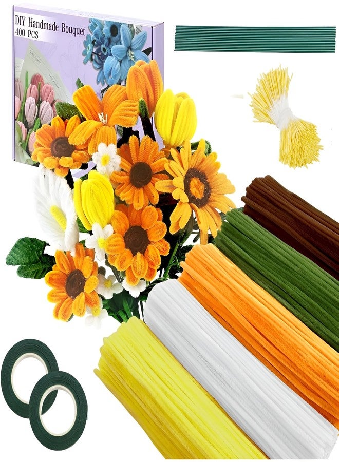 BOLT BEE Pipe Cleaners Craft Set, 500 Pieces, 5 Colors, Chenille Stems with Floral Wires, Gardening Tape, Stamen for DIY Flower Making (Sunflower) - Image 1