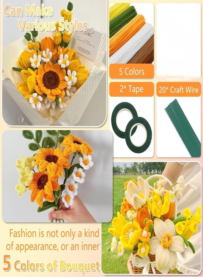 BOLT BEE Pipe Cleaners Craft Set, 500 Pieces, 5 Colors, Chenille Stems with Floral Wires, Gardening Tape, Stamen for DIY Flower Making (Sunflower) - Image 2