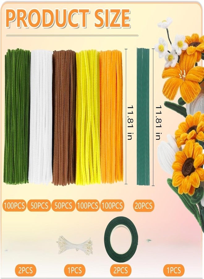 BOLT BEE Pipe Cleaners Craft Set, 500 Pieces, 5 Colors, Chenille Stems with Floral Wires, Gardening Tape, Stamen for DIY Flower Making (Sunflower) - Image 3