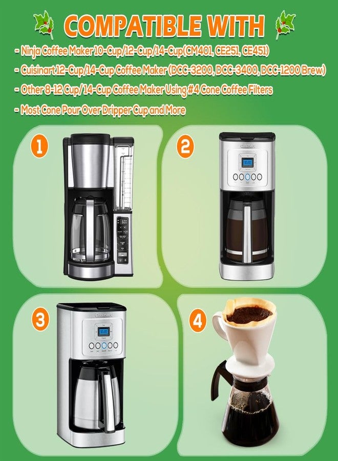 BYKITCHEN 400 قطعة من فلاتر القهوة المخروطية رقم 4، تناسب ماكينات القهوة من 8 إلى 12 كوبًا و14 كوبًا، ورق ترشيح قهوة غير مبيض للاستخدام مرة واحدة، مقاس 4، متوافق مع ماكينات قهوة Ninja وCuisinart سعة 12/14 كوبًا وماكينات التقطير - Image 3
