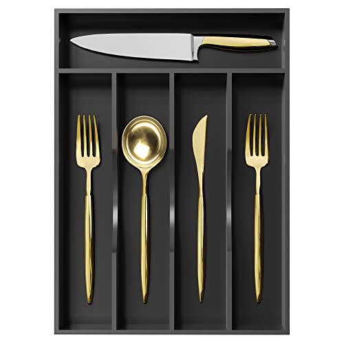 Greenual Black Silverware Organizer 10 In Utensil Organizer Silverware Tray for Drawer Cutlery Flatware Organizer for Kitchen Bamboo Wood - Image 1