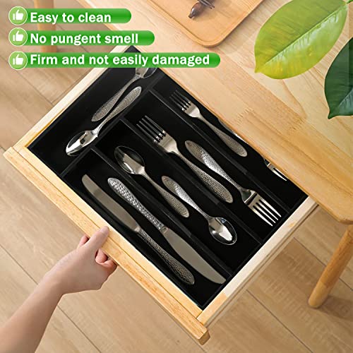 Greenual Black Silverware Organizer 10 In Utensil Organizer Silverware Tray for Drawer Cutlery Flatware Organizer for Kitchen Bamboo Wood - Image 2