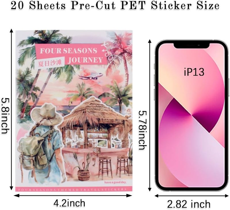 Dwpetzo Summer Beach Pre-Cut Journal Sticker Book for Junk Journaling, Transparent PET Landscape Stickers for Scrapbook Supplies, Scrapbooking, Collage, Planners, Bujo, 20 Sheets - Image 5