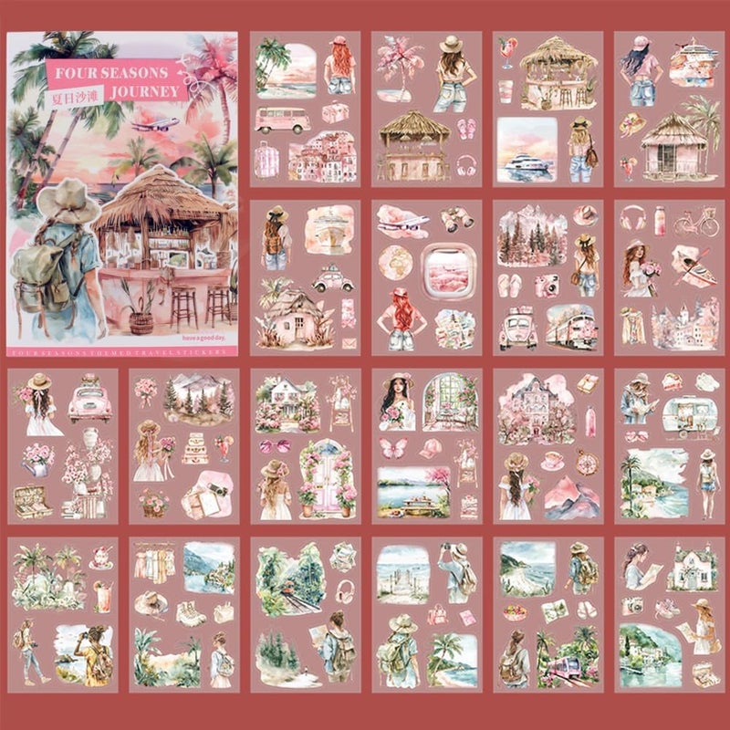 Dwpetzo Summer Beach Pre-Cut Journal Sticker Book for Junk Journaling, Transparent PET Landscape Stickers for Scrapbook Supplies, Scrapbooking, Collage, Planners, Bujo, 20 Sheets - Image 2