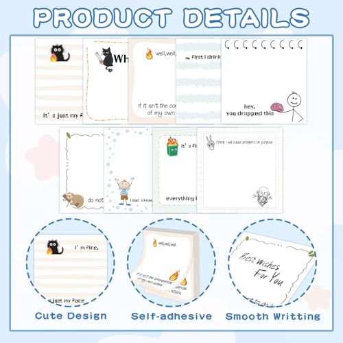 ZCPTZ 9 Pcs Funny Notepads 3" x 3" Self-adhesive Note Pads Fun Memo for Home Work Office School Supplies Teacher Gifts - 450 Sheets Reusable Cute Sticky Notes - Image 3