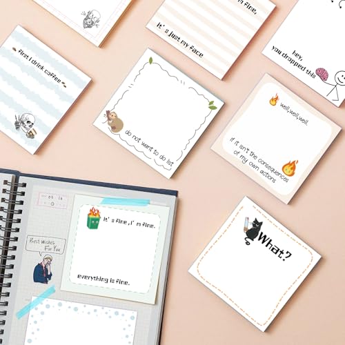ZCPTZ 9 Pcs Funny Notepads 3" x 3" Self-adhesive Note Pads Fun Memo for Home Work Office School Supplies Teacher Gifts - 450 Sheets Reusable Cute Sticky Notes - Image 4