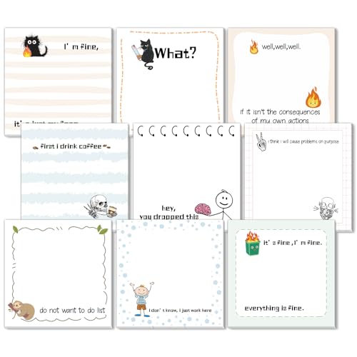 ZCPTZ 9 Pcs Funny Notepads 3" x 3" Self-adhesive Note Pads Fun Memo for Home Work Office School Supplies Teacher Gifts - 450 Sheets Reusable Cute Sticky Notes - Image 1