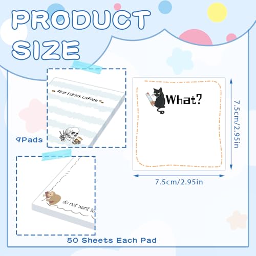 ZCPTZ 9 Pcs Funny Notepads 3" x 3" Self-adhesive Note Pads Fun Memo for Home Work Office School Supplies Teacher Gifts - 450 Sheets Reusable Cute Sticky Notes - Image 2