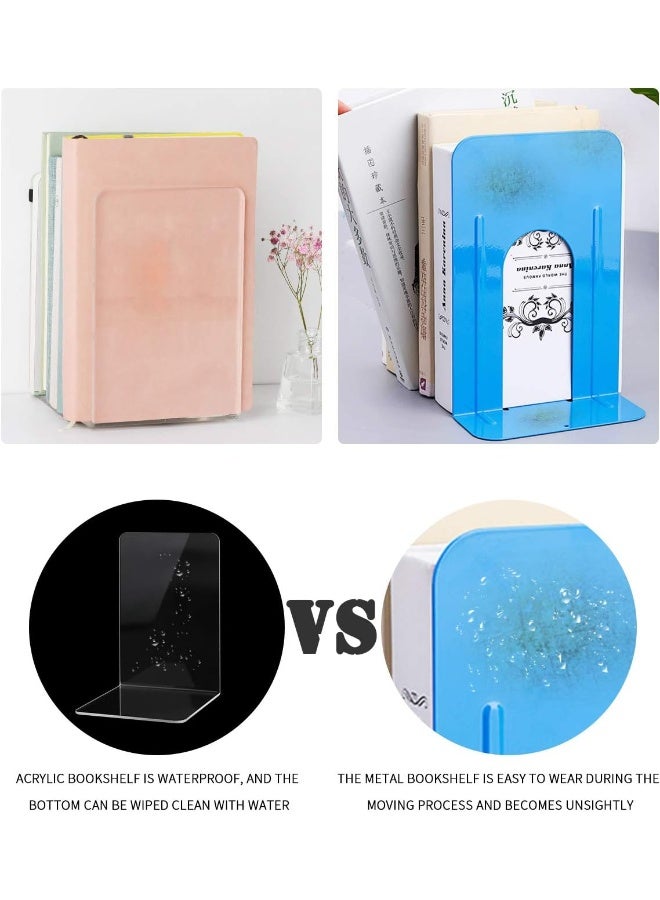 TPGP 5 Pairs Acrylic Book Ends, Book Holders For Shelves, Clear Invisible Bookends, Non-Slip Book Stopper, Desktop Book Organizer, Stationery Supplies Book Storage For School Office Library - Image 4