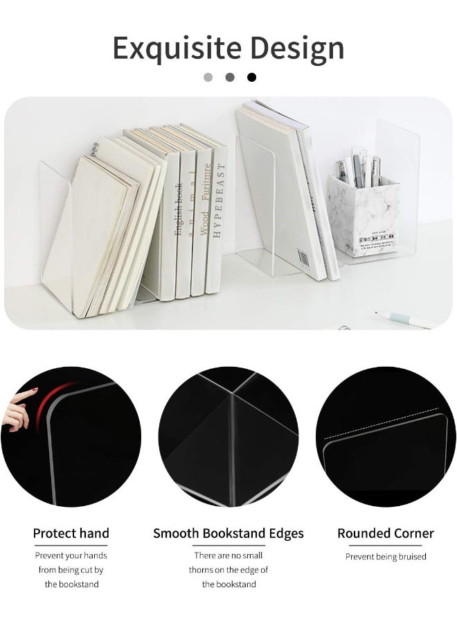 TPGP 5 Pairs Acrylic Book Ends, Book Holders For Shelves, Clear Invisible Bookends, Non-Slip Book Stopper, Desktop Book Organizer, Stationery Supplies Book Storage For School Office Library - Image 3