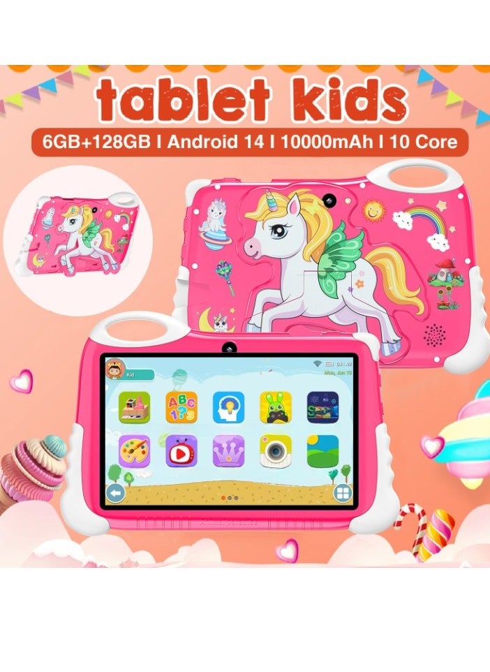 AROAQ 7 Inch Kids Tablet PC, 6GB RAM 128GB ROM Children Learning Tablet, Shockproof Durable Kids Gaming Pad, Easy To Carry Portable Kids Touch Pad For Boys And Girls, (1pc, Pink)  - Image 3
