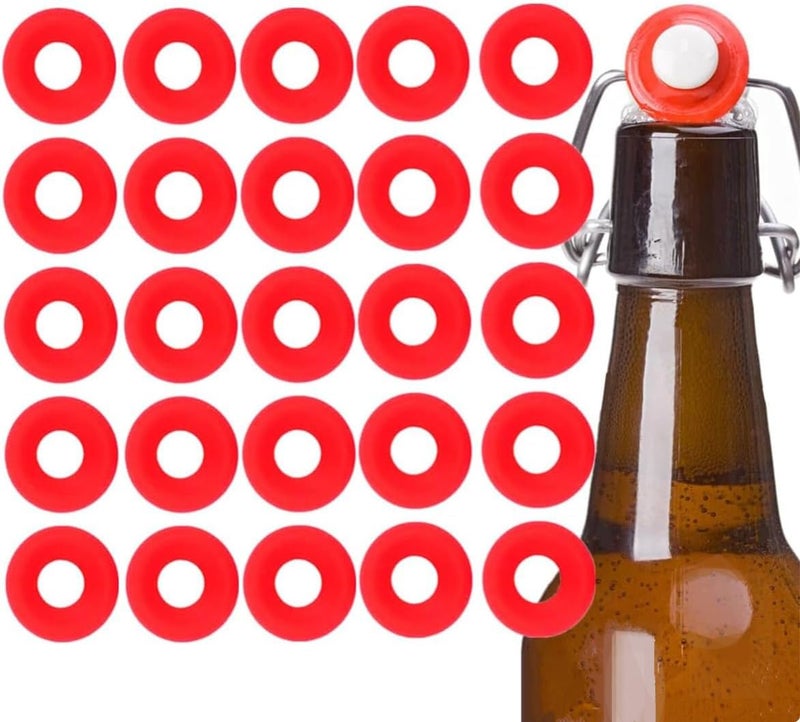 Duokon 25 قطعة من حشوات Grolsch لزجاجات الفليب توب الدوارة، حشوات سيليكون حمراء ناعمة مانعة للتسرب بديلة لزجاجات البيرة المنزلية وزجاجات الصودا جودة عالمية اقتصادية - Image 1