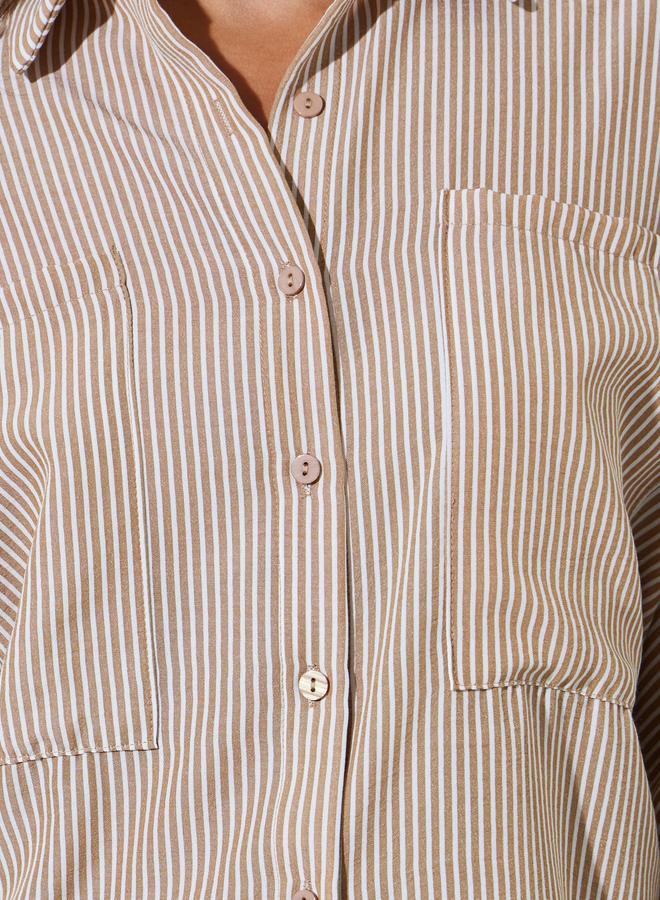 Styli Beige Striped Relaxed Fit Shirt - Image 3
