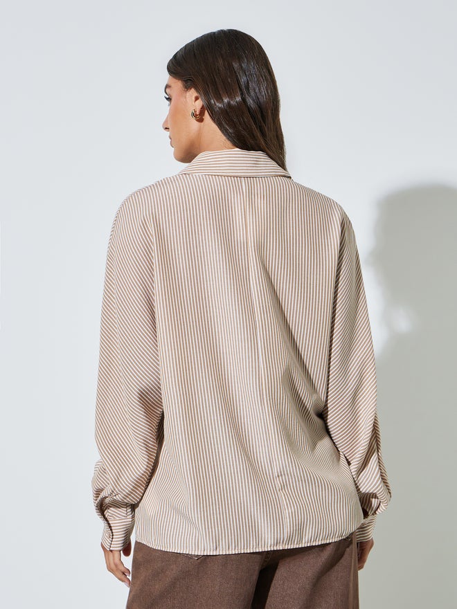 Styli Beige Striped Relaxed Fit Shirt - Image 5