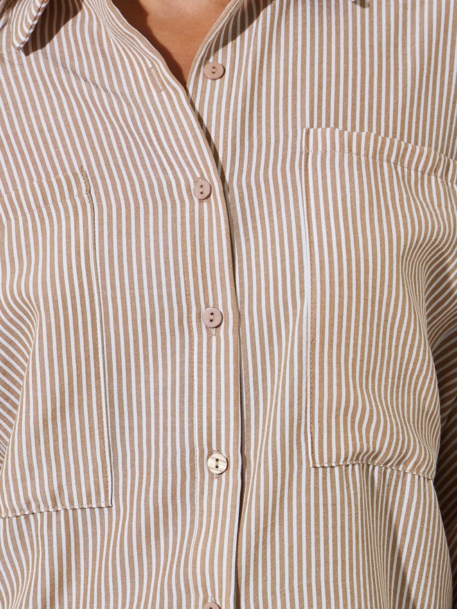 Styli Beige Striped Relaxed Fit Shirt - Image 4
