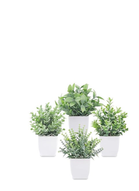 مجموعة من 4 نباتات صناعية صغيرة الحجم مزروعة في أصص لتزيين المنزل أو المكتب أو الطاولة أو المنزل الريفي