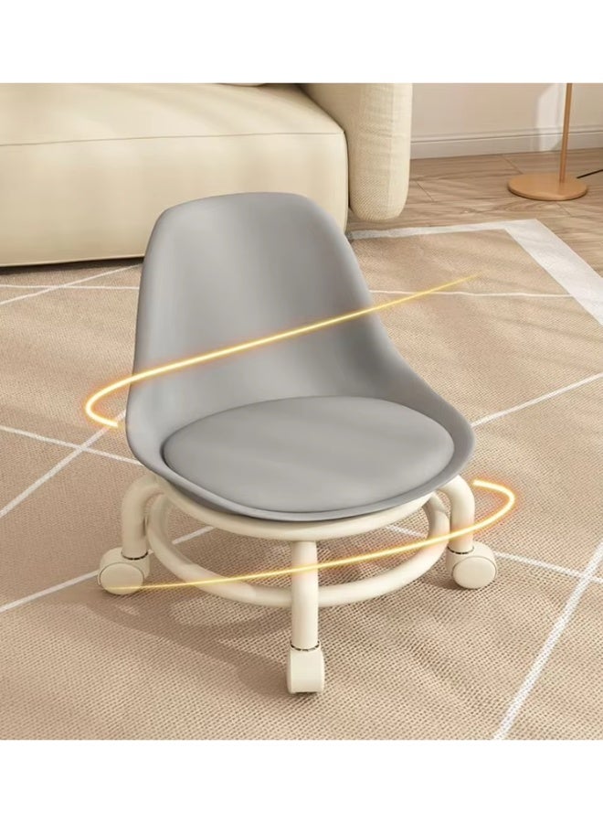 Y&D Rolling Stool Pulley Low Stool Universal Wheel Small Stool With Backrest Pu Leather Swivel Low Stool Comfortable Seat Padded Movable Rolling Small Stool  - Image 1
