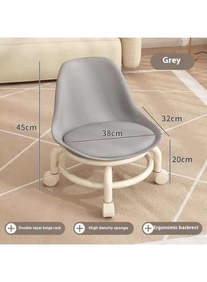 Y&D Rolling Stool Pulley Low Stool Universal Wheel Small Stool With Backrest Pu Leather Swivel Low Stool Comfortable Seat Padded Movable Rolling Small Stool  - Image 3