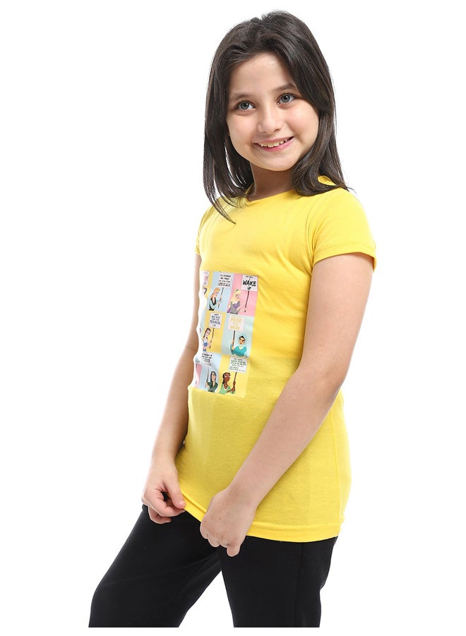 Andora Slip On Chest Printed Cotton Girls Tee _Mustard - Image 4