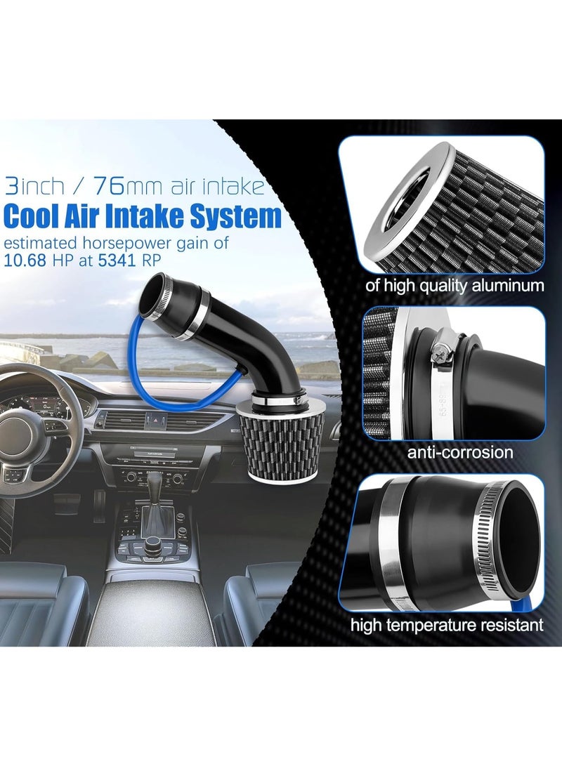 عام مجموعة سحب هواء بارد عالمية للسيارة 3 بوصة/76 ملم: أنبوب سحب هواء ألومنيوم، فلتر سيارات، خرطوم تحريض تدفق للدراجات النارية، سكوتر، ATV، موديد. - Image 2