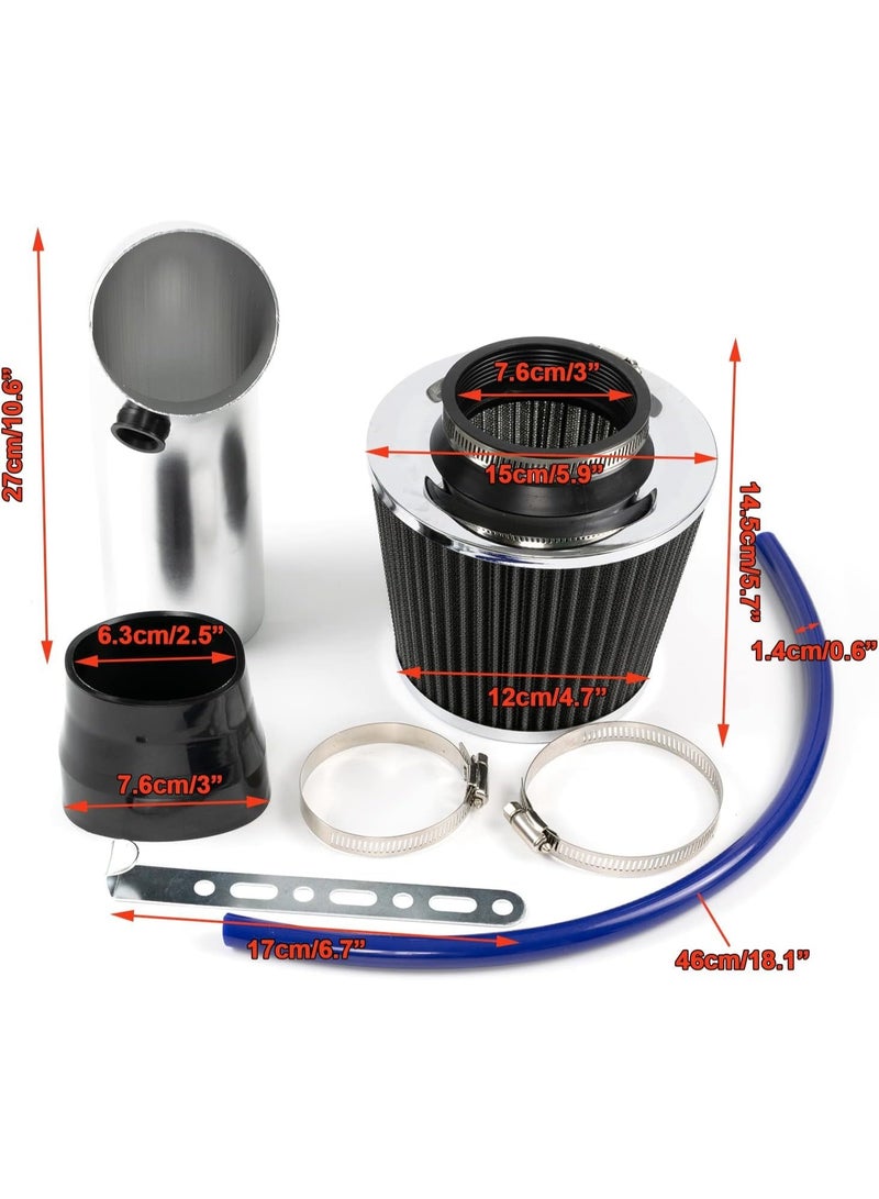 عام مجموعة سحب هواء بارد عالمية للسيارة 3 بوصة/76 ملم: أنبوب سحب هواء ألومنيوم، فلتر سيارات، خرطوم تحريض تدفق للدراجات النارية، سكوتر، ATV، موديد. - Image 3