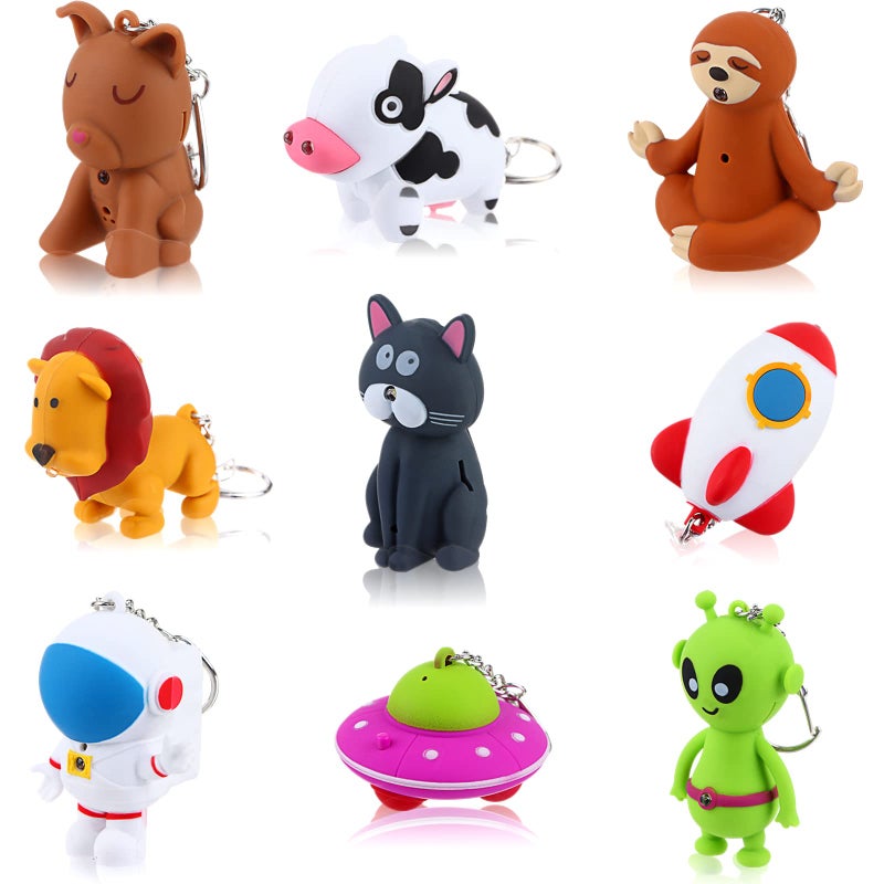 Oppaxf 9 Pieces Nurse Flashlight Pediatric, Nurse Flashlight Keychain, Animal Flashlight Puppy Keychain Lion Cow Sloth Cat Astronaut Rocket Flashlight Keychain Pen Lights for Nurses Badge Reel, 9 Styles - Image 1