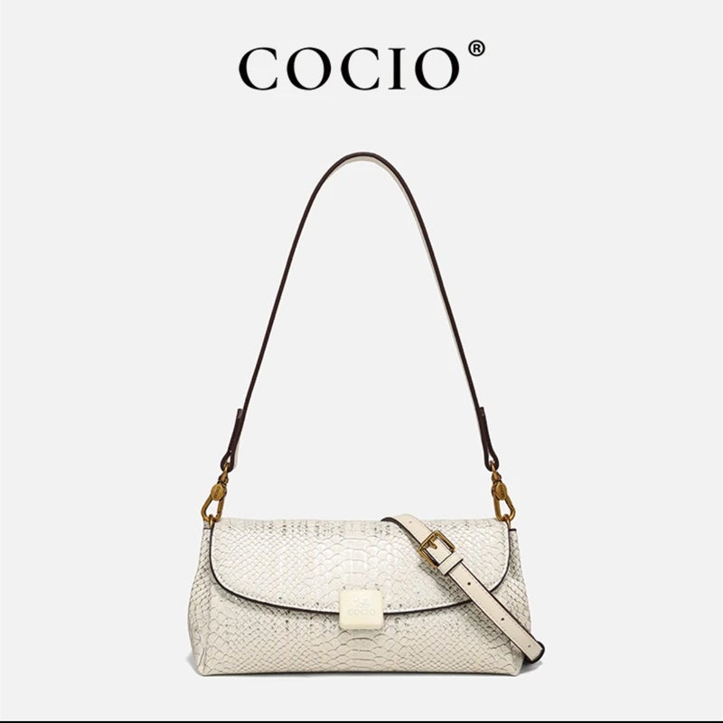Cocio New Snake White Underarm Bag Multi-Compartment Casual Soft Leather Women'S Bag Live Sale - Image 1
