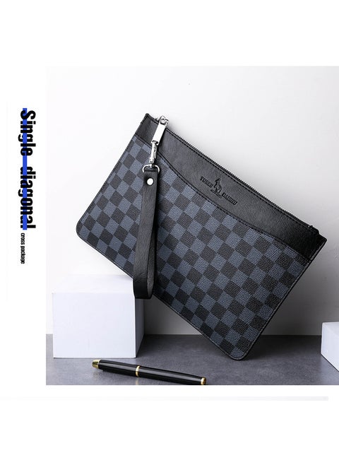 Mens Plaid Clutch Large Envelope Wallet Black Plaid