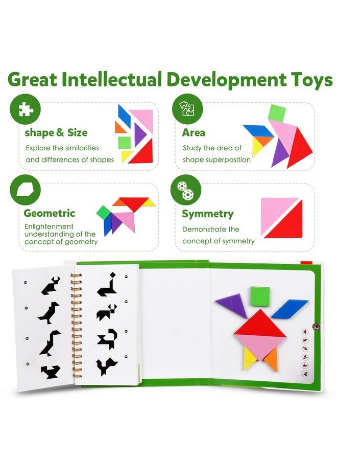 كيزه لعبة كتاب ألغاز تانجرام للسفر، ألغاز مغناطيسية، لعبة رحلة برية، أشكال الصور المقطوعة، تشريح، ألعاب STEM مع حل، لعبة تعليمية IQ للأطفال والكبار، 368 نمطًا (قطعتان من تانجرام) - Image 5