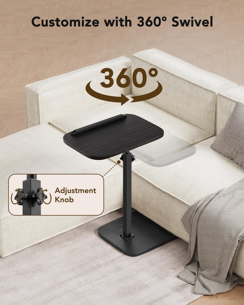 HUANUO Adjustable TV Tray, Height Adjustment TV Trays with 360Â° Swivel and 90Â° Tilt, Sturdy & Multi-Functional Sofa Table with Anti-Slip Bar, Space-Saving Side Table for Couch, Bedside, and Dining Use - Image 5