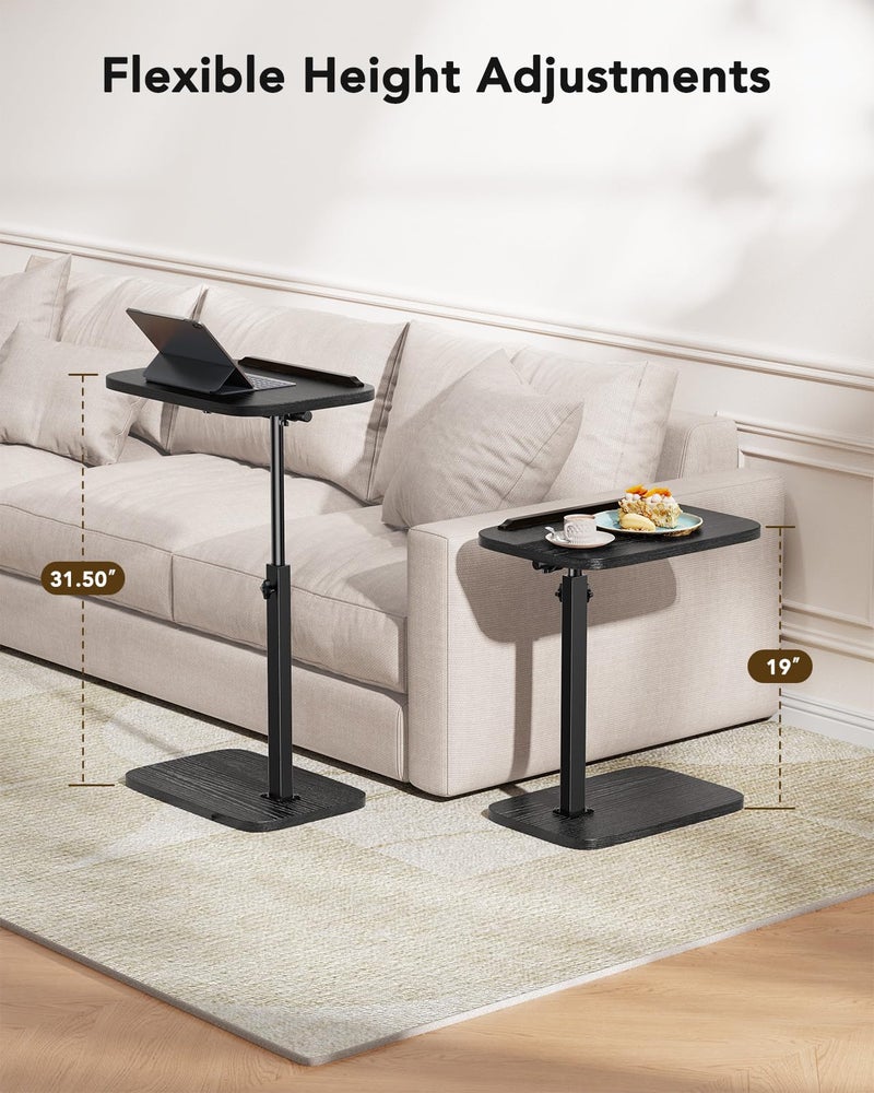 HUANUO Adjustable TV Tray, Height Adjustment TV Trays with 360Â° Swivel and 90Â° Tilt, Sturdy & Multi-Functional Sofa Table with Anti-Slip Bar, Space-Saving Side Table for Couch, Bedside, and Dining Use - Image 3