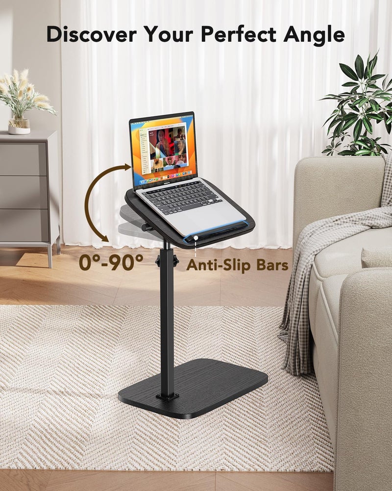 HUANUO Adjustable TV Tray, Height Adjustment TV Trays with 360Â° Swivel and 90Â° Tilt, Sturdy & Multi-Functional Sofa Table with Anti-Slip Bar, Space-Saving Side Table for Couch, Bedside, and Dining Use - Image 4