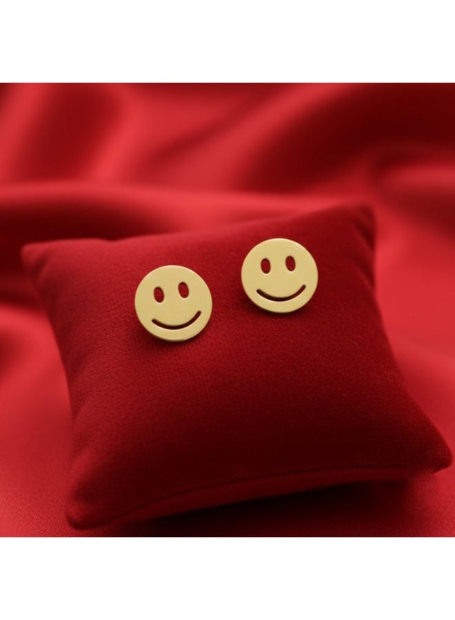 Julia Store 18K Gold Plated Stainless Steel Smiley Face Non-Tarnish Minimalist Geometric Trendy Aesthetic Exquisite Cute Statement Trendy Stud Earrings for Women Girls Jewelry Gift - Image 3
