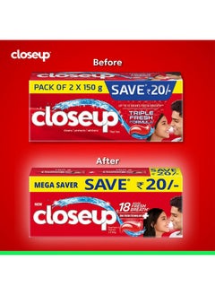 Closeup Toothpaste | Long Lasting 18 Hours Of Fresh Breath & White Teeth - 300G (Pack Of 2)  - Image 3