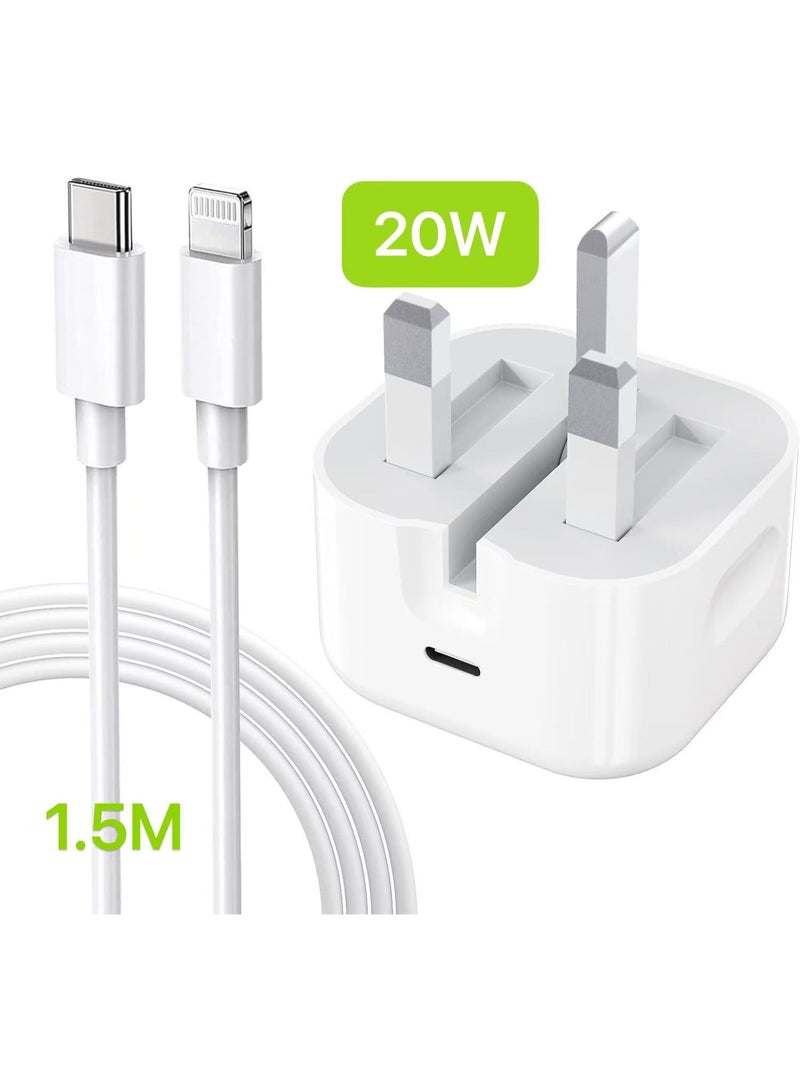 Field IPhone Charger Fast Charging 20W +1.5M Lightning Cable  USB-C Travel Power Adapter Compatible for iPhone 16/15/14/14 Pro/14 Pro Max/14 Plus/13/12/SE2020/11/XR/XS Max/X/iPad,Samsung Galaxy And all Type C Phones - Image 1
