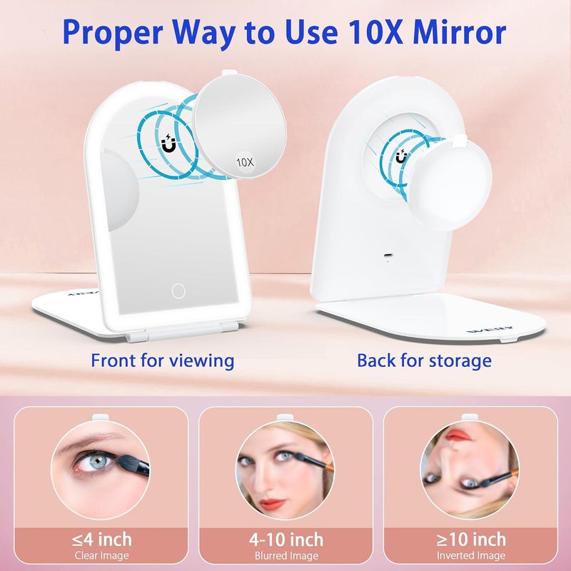WEILY Magnifying Mirror with Light, 1X/10X Rechargeable Travel Makeup Vanity Mirror with 3 Color Light, Touch Screen for Home, Travel - Image 4