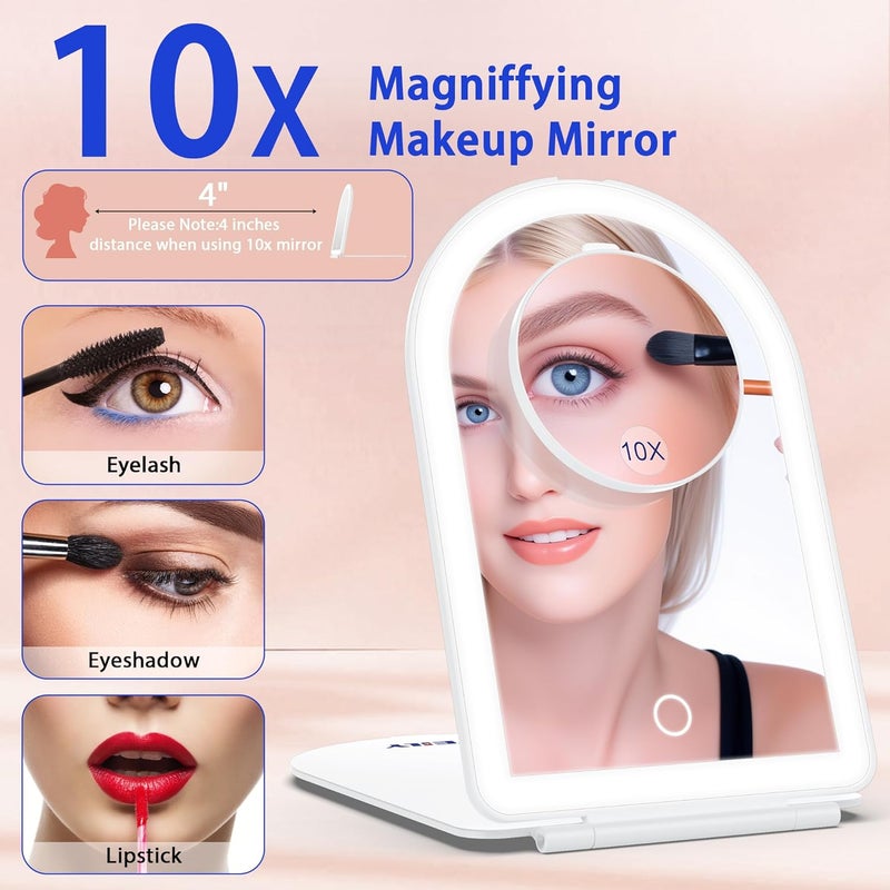 WEILY Magnifying Mirror with Light, 1X/10X Rechargeable Travel Makeup Vanity Mirror with 3 Color Light, Touch Screen for Home, Travel - Image 3